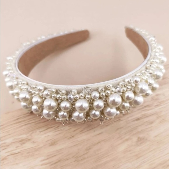 Anthropologie Pearl Embellished Headband - Cream - Picture 2 of 6